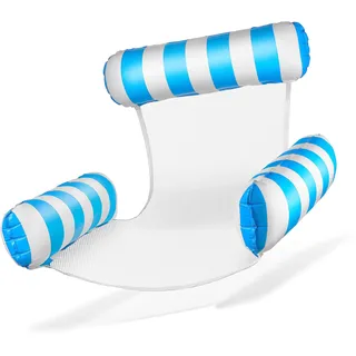 Balinco Luftmatratze Pool, Aufblasbarer Sessel, Wasserstuhl mit Rückenlehne und Armlehnen, Schwimmsitz, Poolsitz, Sonnenstuhl, Wasser Relaxstuhl (Hellblau/Weiß)