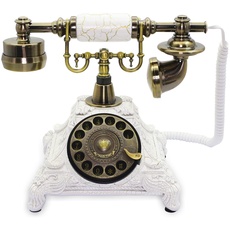 CERRXIAN Retro-Festnetztelefon mit Wählscheibe, Antik-Telefon mit Wählscheibe, Festnetztelefon aus Kunstharzimitat, dekoratives Heimbürotelefon (White-117CS)