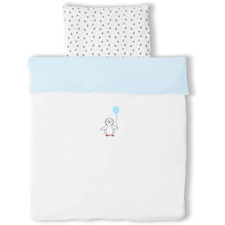 Koru Kids® Kinderbettwäsche 100x135 aus Jersey (100% Baumwolle) mit gesticktem Pinguin-Motiv – Kinder- & Baby-Bettwäsche Set für Mädchen Jungen mit Kopfkissen- und Bettdeckenbezug 100 x 135 und 40x60