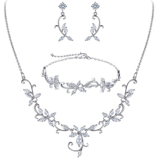 Clearine Braut Schmuck-Set für Damen Marquise Zirkonia CZ Statement Halskette, Ohrringe und Armband-Set für Hochzeit Party Klar Silber-Ton