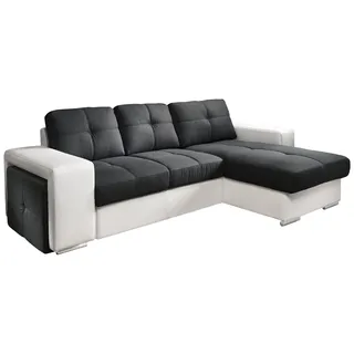 Cotta C209660 C310/H350 Polsterecke mit Schlaffunktion und Bettkasten, 278 x 157 cm, Kunstleder weiß mit Strukturstoff schwarz
