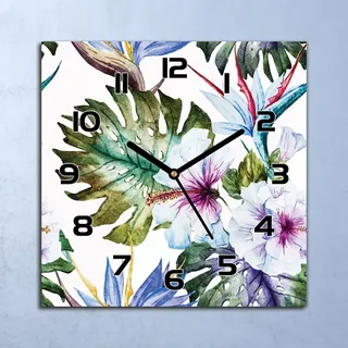 Wanduhr Echt-Glas-Küchenuhr Pastell-Hibiskus Quarz Lautlos 30x30 Deko Bilder