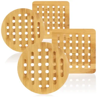 com-four® 4X Topfuntersetzer aus Bambus - langlebige Unterlagen für Töpfe, Pfannen, Auflaufformen und Teller - Holz-Untersetzer - Untersatz als Hitzeschutz