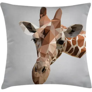 ABAKUHAUS Tier Kissenbezug, Afrikanisches Safari-Tier-Geschöpf-Digital-Giraffe-moderne Dreieck-Bild-Grafik, 45 x 45 cm, Braun und Grau - Weiß