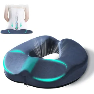 Blomise Donut Sitzkissen aus Memory Foam, Ergonomisches Ringkissen für Bürostuhl und Auto, Hochdichter Schaum mit Waschbarem Bezug, rutschfeste Unterseite, Grau, 45 x 35 x 7 cm