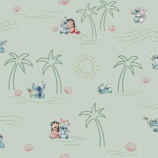 KOMAR Vliestapete "Disney Lilo and Stitch Beach Love, bedruckt glatt Rolle mit 53 x 1005 cm