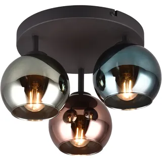 REALITY Leuchten Deckenleuchte »SHELDON, Deckenlampe 3-flammig exkl 3x E14 max 10W Glasschirme bunt« E14 1 Stk. warmweiß - kaltweiß Ø gesamt 33cm, Deckenleuchte blau grün + kupfer Glas verspiegelt, bunt