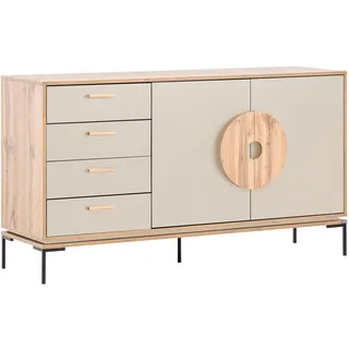Schildmeyer Looks by Wolfgang Joop Sideboard mit Griffapplikation, Eiche Landhaus mit cremebeige, Holzwerkstoff, 154.6 x 45 x 85.7 cm, 701820