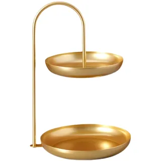 Doppellagiges Obsttablett, Eisen 2-lagiger Obstkorb Moderne Obst-Snack-Aufbewahrungsstange Trockenobstteller Snack-Teller für Obst-Snacks-Kuchen (Gold)