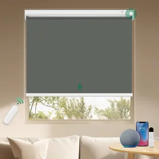 Allesin Wiederaufladbare Verdunklungsrollo ohne Bohren, (80x150cm,Anthrazit) Elektrische Rollo Innen, Leiser Motor, 100% Verdunkelung Sonnenschutz Smart Rollo mit Fernbedienung Kompatibel Alexa