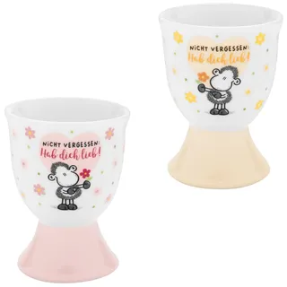 SHEEPWORLD Eierbecher-Set Motiv "Lieb" | Geschirrset bestehend aus 2 Eierbechern, Porzellan, Höhe 6,8 cm, in Geschenk-Banderole | Geschenk Ostern, Osternest, Osterdeko | 73823