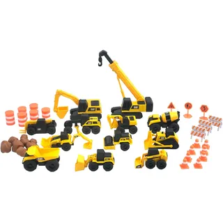 CAT CAT® Construction Little Machines Mega-Set I Mit 40 Teilen I Enthält Fahrzeuge, einen Kran, Verkehrsschilder, Kegel, Blöcke und Zylinder I Für Kinder ab 3 Jahren, Yellow, 1:64