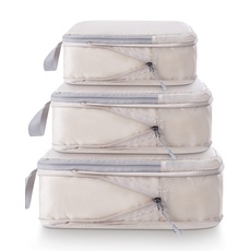 Meowoo Kompression Koffer Organizer Packing Cubes Packwürfel Gepäck Aufbewahrung Taschen Kleidertaschen Verpackungswürfel Packtaschen (Beige 3stk)
