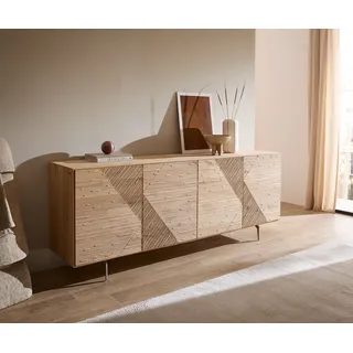 Sideboard Tereos 200 cm Eiche Natur 3D Effekt 4 Türen Winkelfuß Edelstahl gebürstet