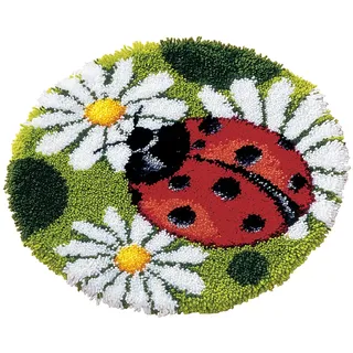 Vervaco Knüpfteppich Marienkäfer Knüpfpackung, Stramin, weiß, 55 x 55 x 0,3 cm