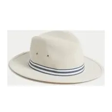 Mens M&S Collection Hut mit breiter Krempe aus Leinen und Baumwolle - Stone, Stone, L-XL