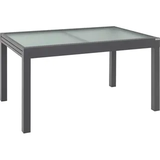 Ambia Garden Gartentisch , Anthrazit , Metall, Glas , rechteckig , eckig , 90x75x135-270 cm , ausziehbar , Gartenmöbel, Gartentische, Gartentische ausziehbar