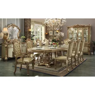Esszimmer Set Garnitur Vitrine Tisch 8x Stuhl Kommode Spiegel Barock Neu 12tlg. - Beige