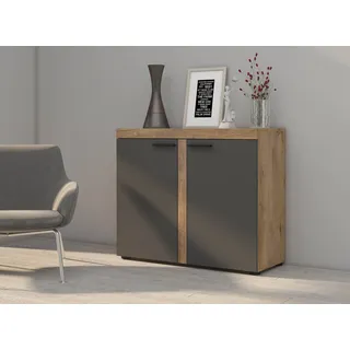 FURNIX Sideboard RIVAY Anrichte Kommode für Esszimmer, Wohnzimmer mit 2 Türen 97,2 cm breit klassisch Eiche Lefkas/Graphit - Braun, Dunkelbraun, Grau