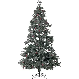 BELIANI Weihnachtsbaum 240 cm Grün/ Rot Schnee bestreut mit Zapfen, Stechpalmenbeeren und Kunstschnee Weihnachtszeit/  Weihnachten/ Wohnzimmer Modern - Grün, Rot, Weiß