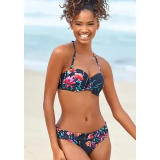 Bikini-Hose SUNSEEKER "Modern", Damen, Gr. 34, N-Gr, blau (marine, bedruckt), Polyamid, bedruckt, floral, Badehosen Bikini-Hose, mit Umschagbund, Topseller
