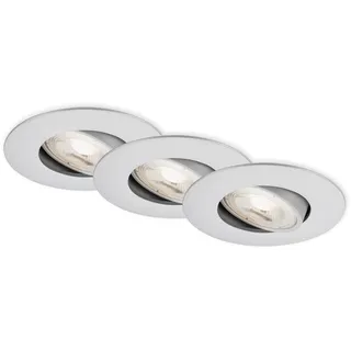 Briloner - 3er Set LED Einbaustrahler 230V, LED Strahler Badezimmer IP65, Deckenstrahler stufenlos dimmbar, Spots, Deckenspots, Badezimmerlampe, Chrom-Matt, 90x42 mm (DxH)
