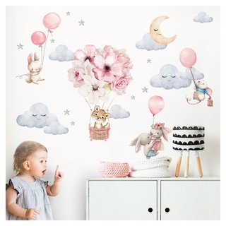 Little Deco Wandtattoo Wandsticker Kinderzimmer Mädchen Baby Löwe Safari Wandaufkleber Hase Tiere Spielzimmer Wanddeko Ballon Babyzimmer Wandbild Kinder DL696-2