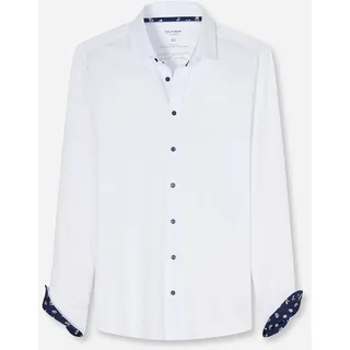 Langarmhemd OLYMP "Level Five 24/Seven", Herren, Gr. 40, N-Gr, weiß, Jersey, Obermaterial: 92% Baumwolle, 8% Elasthan, körpernah normal, 2-Knopf-Manschette, Hemden Langarmhemd, Businesshemd, body fit, Modern Kentkragen, Jersey