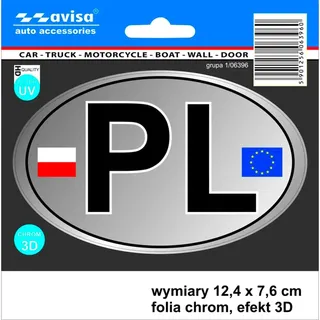 Avisa AutoTattoo Aufkleber PL + Flags 3D Chrome - 12,4 x 7,6 cm