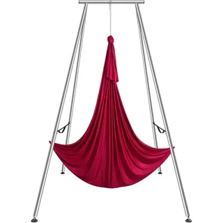 Vevor Aerial Yoga Hängematte mit Rahmen 6 x 2,6 m, Rot Air Fliegen, Swing, Schaukel Hammock 250 kg Max. Tragfähigkeit, inkl. Yoga-Socken & Fußpolster, Anti-Gravity-Übungen