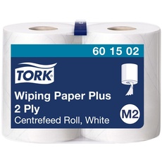 Tork 601502 Starke Mehrzweck Papierwischtücher für das M2 Innenabrollung Spendersystem / 2-lagiges stabiles Papier in Weiß / mit Quick Dry Funktion, 2 x 125 Meter