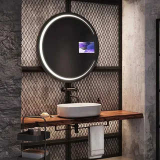 Artforma Runde Badspiegel SMART 85x85 cm - mit LED Beleuchtung - LED Farbe Kaltweiß 7000K - Individuell Nach Maß - Beleuchtet Wandspiegel Lichtspiegel Badezimmerspiegel SOKR156 - Transparent