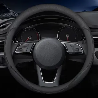 carodi Neueste Nappaleder Auto Lenkrad Abdeckung, stilvolle rutschfeste Leder Auto Innenraum 15 Zoll Universal (schwarz)