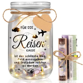 Geldgeschenk Reise LED Dekoflasche,Reisekasse Urlaubkasse Spardose,Wunscherfüller Reisekasse Verpackung,Reisen Geschenke für Frauen Männer,Geschenke für Reise Hochzeit Urlaub Weihnachten