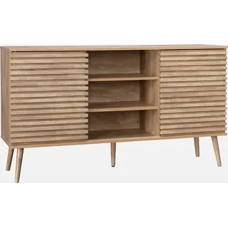 sweeek - Skandinavisches Sideboard in Holzdekor mit 2 geriffelten Schiebetüren B 140 cm - Natur