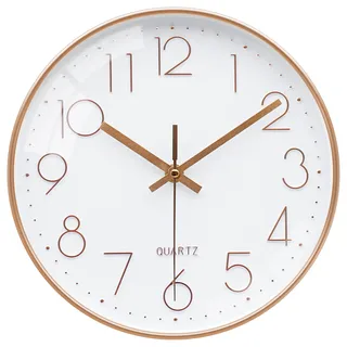 VIKMARI 20cm Modern Wanduhr, Klein Leise Ohne Ticken Quarz Wanduhr für Wohnzimmer Küche Schlafzimmer Heimbüro (Roségold)
