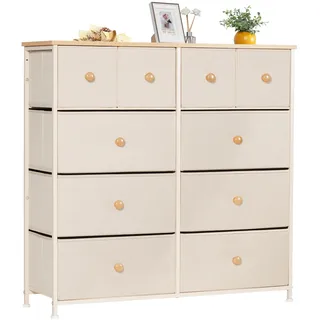 LYNCOHOME Kommode mit Schubladen aus Stoff, Sideboard mit 10 Stoffschubladen, Schubladenschrank Ordnungsmöbel für Küche Büro Flur, TV Schrank mit Schubladen