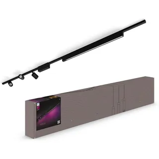 Philips Hue Perifo Railverlichting Plafond 3-spots en 1 Lichtbalk - Basisset - 1 en 1,5 Meter Rails - Wit en Gekleurd Licht - Dimbaar - Verbind met Bluetooth of Hue Bridge - Zwart