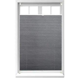 Relaxdays Plissee Rollo ohne Bohren, Klemmfix zum Kleben, BxH: 100 x 130 cm | Faltrollo lichtdurchlässig, Faltstore grau