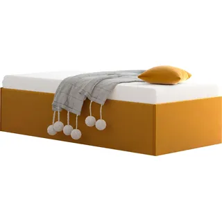 Westfalia Schlafkomfort Polsterbett "Amrum", gelb (sonnengelb), B:125cm L:205cm, Bezug Glanzvelours, 100% Polyester, Polsterung 100% Polyester, Gestell Holzwerkstoff, WESTFALIA SCHLAFKOMFORT, Betten, Polsterbett, in Samtvelours ohne Kopfteil, mit und ohne Bettkasten erhältlich
