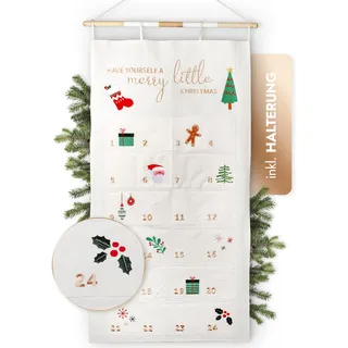 Amari ® Adventskalender zum Befüllen Bronze - XXL Wandkalender (70 x 130 cm) mit 24 Fächern zum Basteln für Weihnachten - Adventskalender zum Aufhängen Stoff - Weihnachtskalender