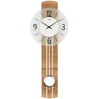 AMS Quarzuhr - Wanduhr Quarz mit Pendel Holz kernbuche furniert Pendeluhr