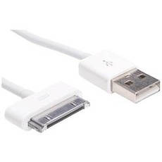 Bild USB-Kabel USB-A Stecker, Apple 30pol. Stecker 1.00m Weiß AK-USB-08