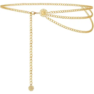 Alaoo Metall Kettengürtel, Verstellbare Taillenkette aus Metall für Damen, Western-Cowgirl-Kleidergürtel, 115CM Goldfarbene Taillenkette, geeignet für Kleider und Jeans(D)