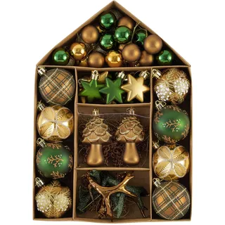 Valery Madelyn Weihnachtskugeln 70 Stücke Kunststoff Weihnachtskugel Geschenkpaket Christbaumkugeln Weihnachtsdeko mit Aufhänger Wald Thema(Bronze Grün)