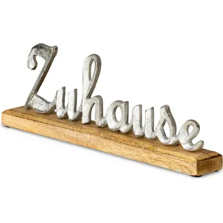 Schriftzug Zuhause L30cm Metall Silber Mango Holz Tischdeko Deko Aufsteller - Silber