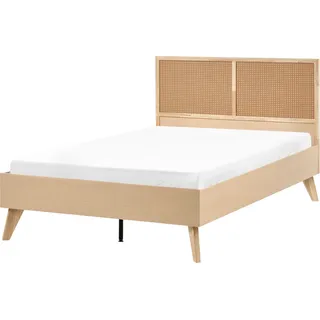 BELIANI Bett Hellbraun Faserplatte mit Lattenrost 120 x 200 cm Holzbeinen Hohem Kopfteil aus Wiener Geflecht Modern Schlafzimmer Möbel - Braun