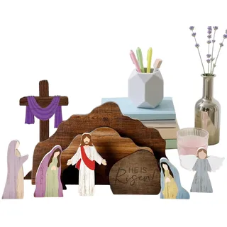 Weihnachtskrippe aus Holz – Holz, 24,9 cm, Krippen-Set, Jesusgrab-Tablett, Krippen-Display, religiöse Dekoration, Ornament für Tischplatte, Kirche, Urlaub und Zuhause