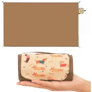 CICISTORY Mini Picknickdecke, wasserdichte Sandfeste, Braun Campingdecke, 150×100CM Stranddecke, Leichtgewichtige Faltbare Campingmatte für Reisen, Picknick, Camping, Musikfestival