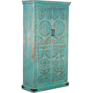 DRW Schrank mit 2 Türen, dekoriert, aus Holz, ethnischer orientalischer Stil, mit Mandalas, Blau, 100 x 40 x 180 cm